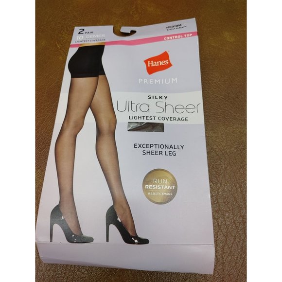 Women's Ultra Sheer Run Resist 2pk Pantyhose - Hanes Premium Black Medium - Picture 3 of 4